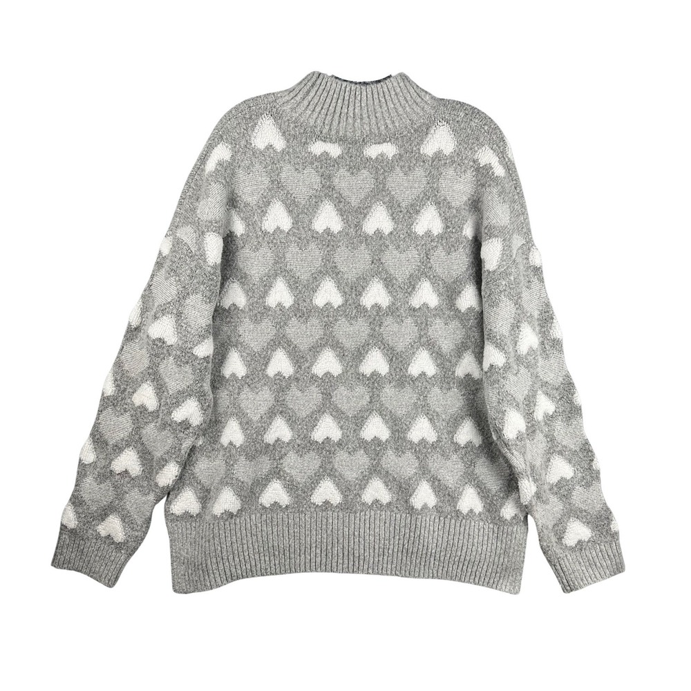 Gray Heart Pattern Knit Pullover Sweater Womens Xl - image 2